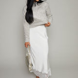 Erin Lace Satin Midi Skirt - Cloud