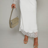 Erin Lace Satin Midi Skirt - Cloud