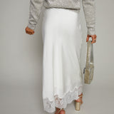 Erin Lace Satin Midi Skirt - Cloud