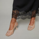 Erin Lace Satin Midi Skirt - Black