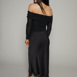 Erin Lace Satin Midi Skirt - Black