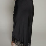 Erin Lace Satin Midi Skirt - Black