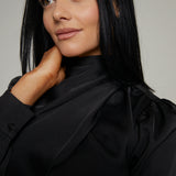 Carmen Mock Neck Satin Top - Black
