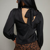 Carmen Mock Neck Satin Top - Black