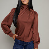 Carmen Mock Neck Satin Top - Rust