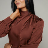 Carmen Mock Neck Satin Top - Rust