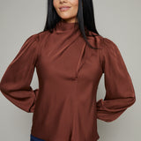 Carmen Mock Neck Satin Top - Rust