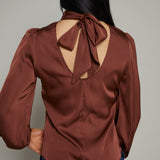 Carmen Mock Neck Satin Top - Rust