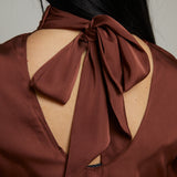 Carmen Mock Neck Satin Top - Rust