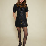 Regina Faux Leather Button Front Mini Dress - Black