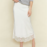 Erin Lace Satin Midi Skirt - Cloud