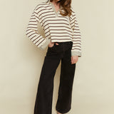Jana French Terry Striped Polo Top