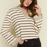 Jana French Terry Striped Polo Top