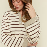 Jana French Terry Striped Polo Top