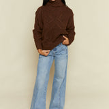 Saige Cable Knit Turtleneck Sweater - Brown