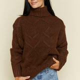 Saige Cable Knit Turtleneck Sweater - Brown