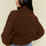 Saige Cable Knit Turtleneck Sweater - Brown