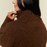 Saige Cable Knit Turtleneck Sweater - Brown