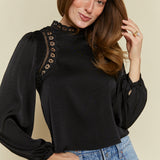 Nikki Mock Neck Embroidered Top