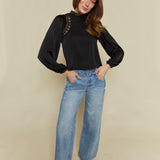 Nikki Mock Neck Embroidered Top