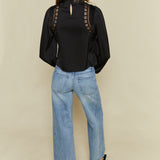 Nikki Mock Neck Embroidered Top