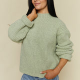 Jessie Relaxed High Neck Ribbed Sweater - Pistachio
