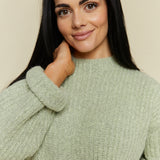 Jessie Relaxed High Neck Ribbed Sweater - Pistachio