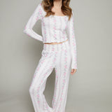 Jolene Floral Striped Lettuce Hem Pants