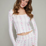 Miley Floral Striped Lettuce Hem Top