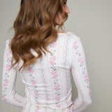 Miley Floral Striped Lettuce Hem Top