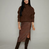 Saige Cable Knit Turtleneck Sweater - Brown