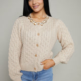 Ayla Embellished Cable Knit Cardigan - Cream