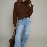 Saige Cable Knit Turtleneck Sweater - Brown