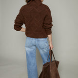 Saige Cable Knit Turtleneck Sweater - Brown
