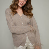 Raven Embellished Feather Trim Cardigan