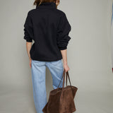 Hannah Oversized Fleece Henley Sweatshirt - Black