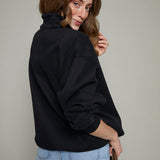 Hannah Oversized Fleece Henley Sweatshirt - Black