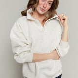 Hannah Oversized Fleece Henley Sweatshirt - Oat