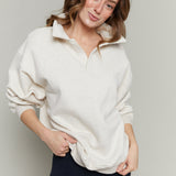 Hannah Oversized Fleece Henley Sweatshirt - Oat