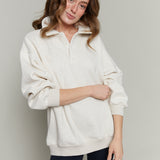 Hannah Oversized Fleece Henley Sweatshirt - Oat