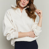 Hannah Oversized Fleece Henley Sweatshirt - Oat