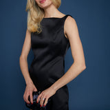London Satin Bow Back Mini Dress - Black