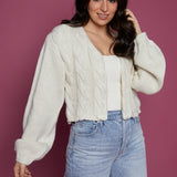 Ophelia Puff Sleeve Cable Knit Cardigan