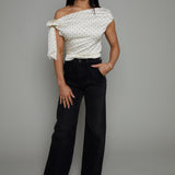 Kiki Off The Shoulder Polka Dot Satin Top
