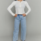 Anya Rib Henley Top - Cloud