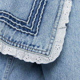 Jill Oversized Collar Lace Trim Denim Jacket
