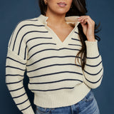 Diana Navy Striped V-Neck Sweater