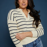 Diana Navy Striped V-Neck Sweater
