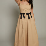 Sienna Contrast Bow Detail Midi Dress - Khaki