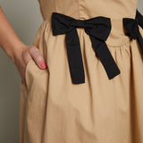 Sienna Contrast Bow Detail Midi Dress - Khaki